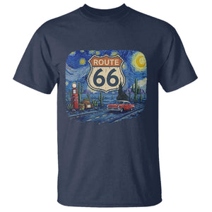 Route Highway 66 Road Sign Distressed Road Trip Starry Night T Shirt