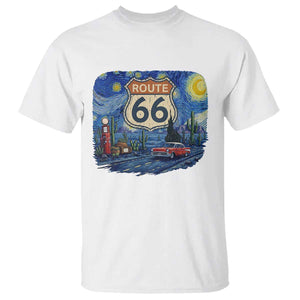 Route Highway 66 Road Sign Distressed Road Trip Starry Night T Shirt