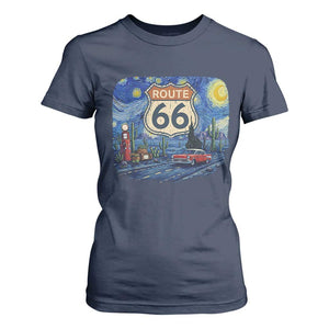 Route Highway 66 Road Sign Distressed Road Trip Starry Night T Shirt For Women
