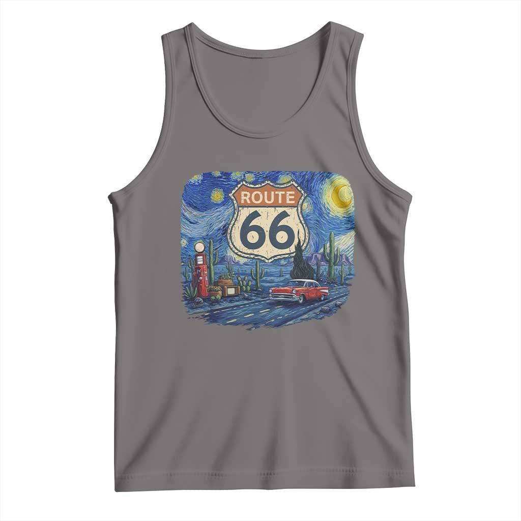 Route Highway 66 Road Sign Distressed Road Trip Starry Night Tank Top