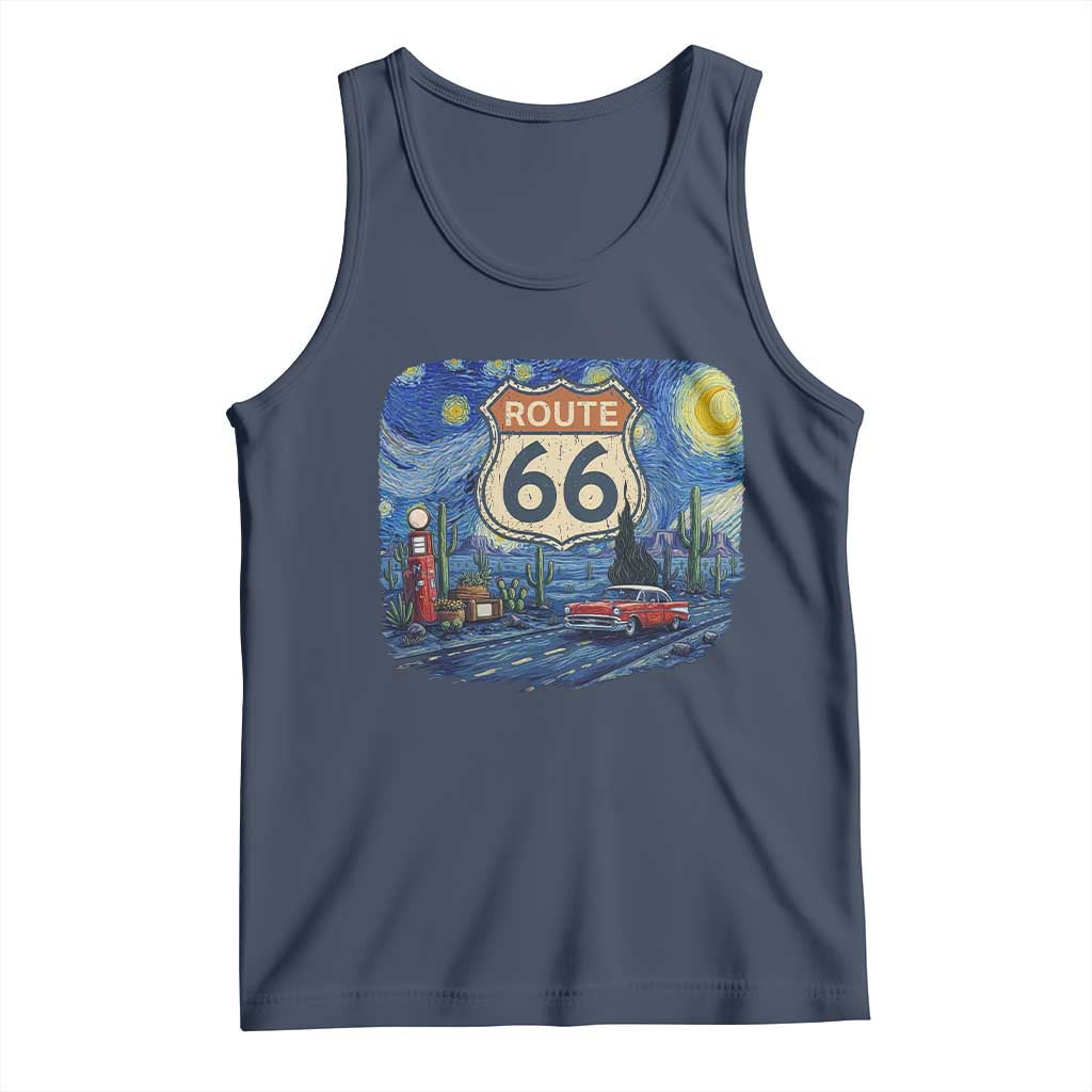 Route Highway 66 Road Sign Distressed Road Trip Starry Night Tank Top