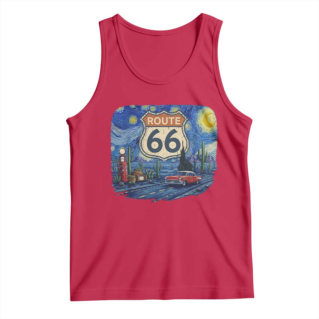 Route Highway 66 Road Sign Distressed Road Trip Starry Night Tank Top