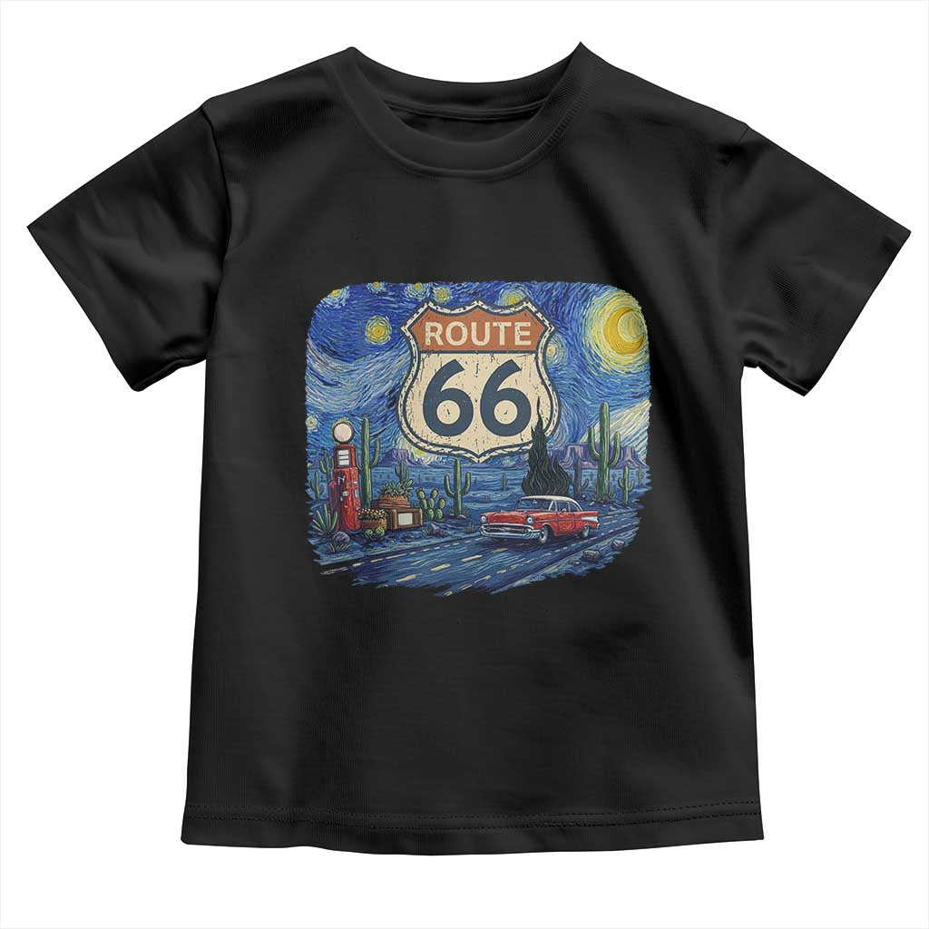 Route Highway 66 Road Sign Distressed Road Trip Starry Night Toddler T Shirt