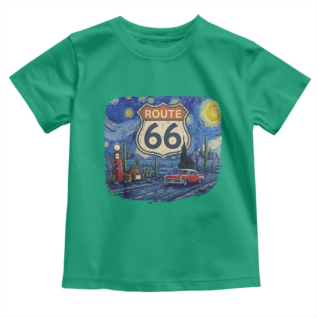 Route Highway 66 Road Sign Distressed Road Trip Starry Night Toddler T Shirt