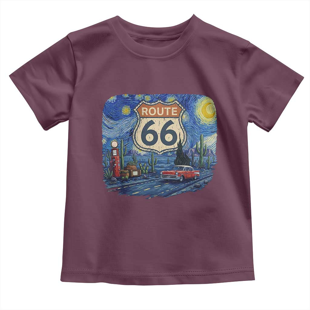 Route Highway 66 Road Sign Distressed Road Trip Starry Night Toddler T Shirt