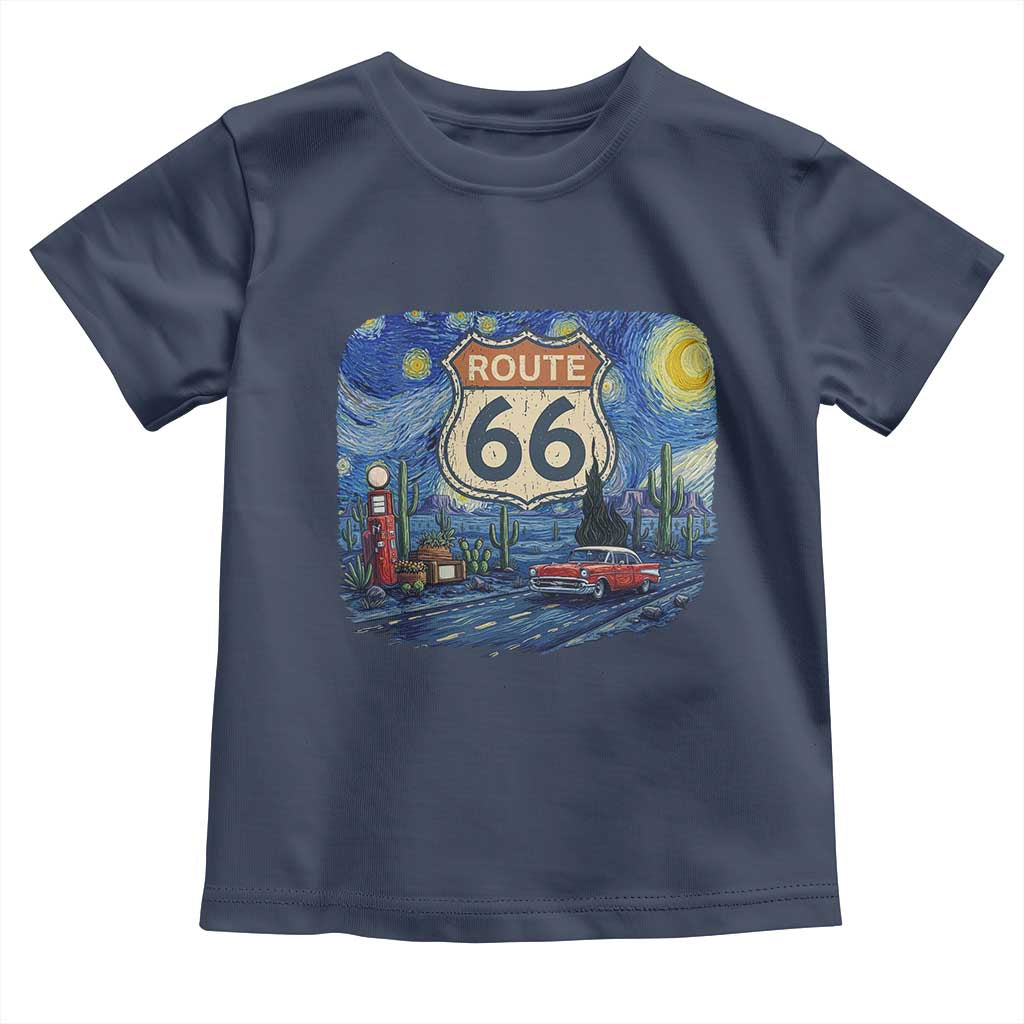Route Highway 66 Road Sign Distressed Road Trip Starry Night Toddler T Shirt