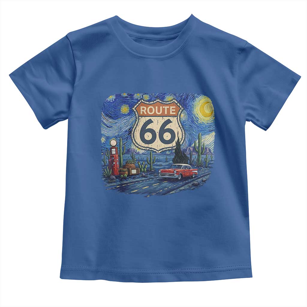 Route Highway 66 Road Sign Distressed Road Trip Starry Night Toddler T Shirt