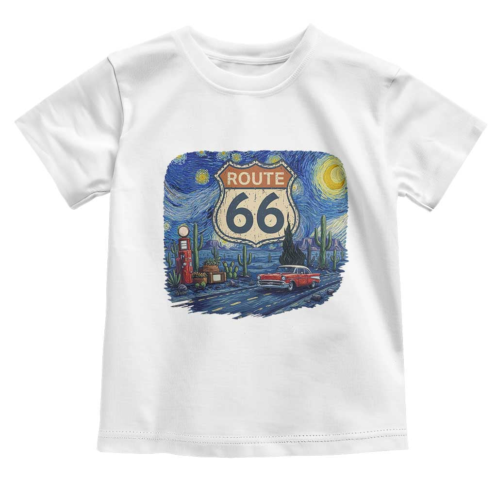 Route Highway 66 Road Sign Distressed Road Trip Starry Night Toddler T Shirt
