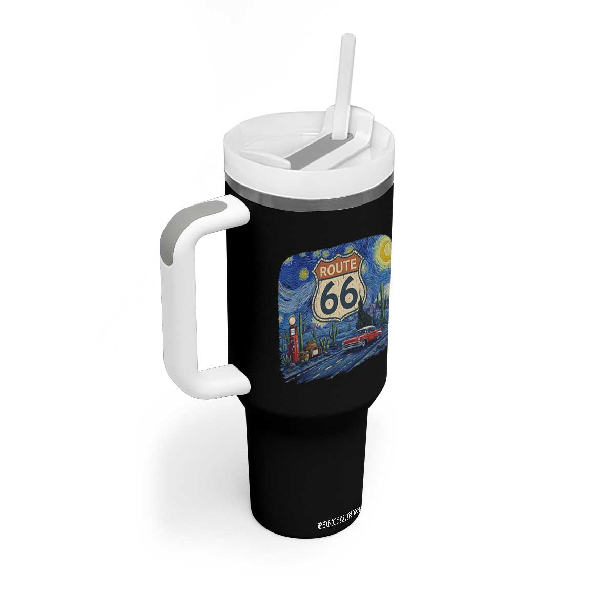 Route Highway 66 Road Sign Distressed Road Trip Starry Night Tumbler With Handle