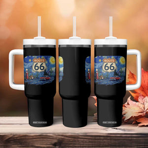Route Highway 66 Road Sign Distressed Road Trip Starry Night Tumbler With Handle