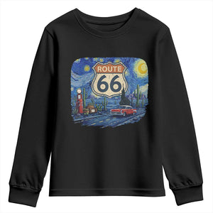 Route Highway 66 Road Sign Distressed Road Trip Starry Night Youth Sweatshirt
