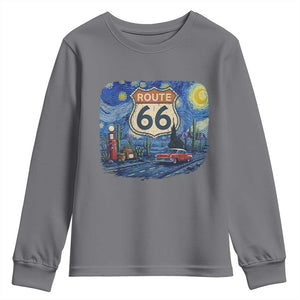 Route Highway 66 Road Sign Distressed Road Trip Starry Night Youth Sweatshirt