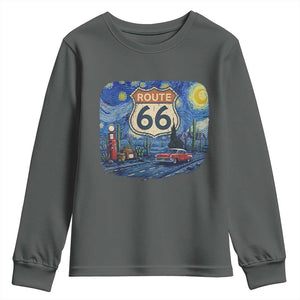 Route Highway 66 Road Sign Distressed Road Trip Starry Night Youth Sweatshirt