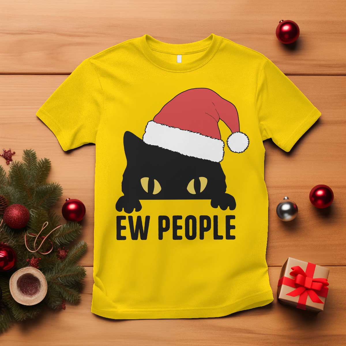 Funny Cat Christmas T Shirt Ew People Anti Social Grumpy Cat Xmas TS14 Daisy Print Your Wear