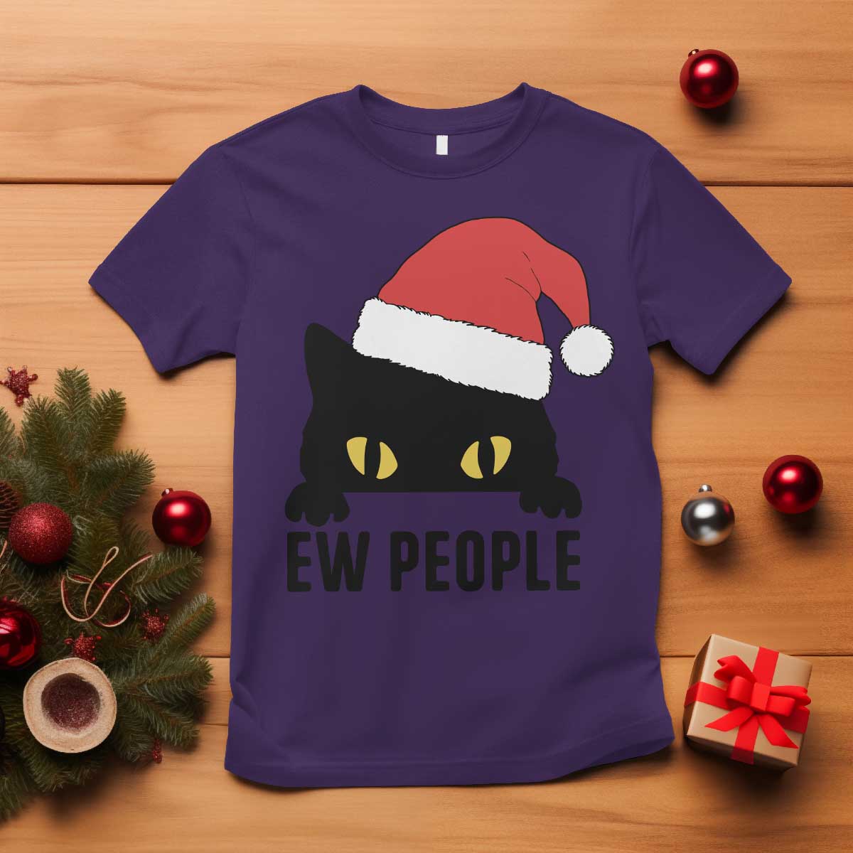 Funny Cat Christmas T Shirt Ew People Anti Social Grumpy Cat Xmas TS14 Purple Print Your Wear