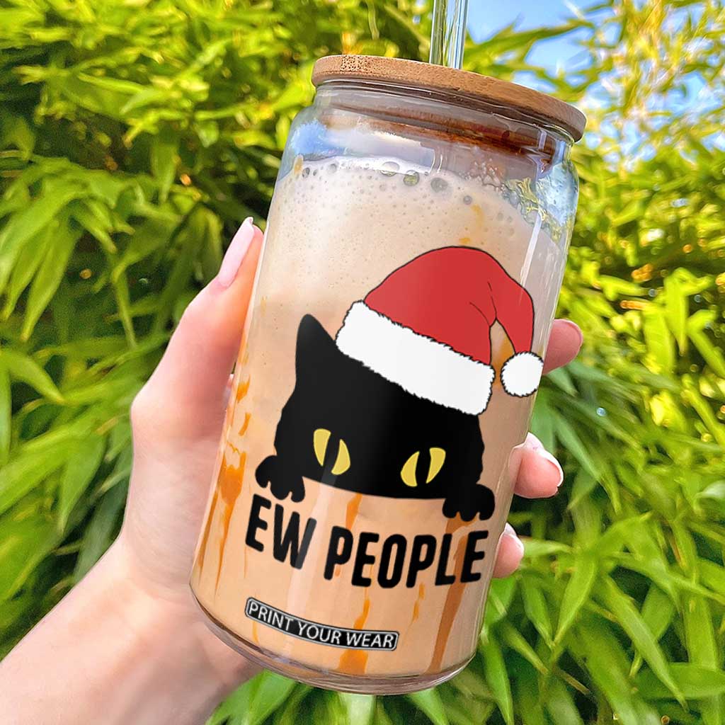 Funny Cat Christmas Glass Can Ew People Anti Social Grumpy Cat Xmas TS14 White Print Your Wear