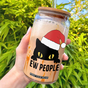 Funny Cat Christmas Glass Can Ew People Anti Social Grumpy Cat Xmas TS14 White Print Your Wear