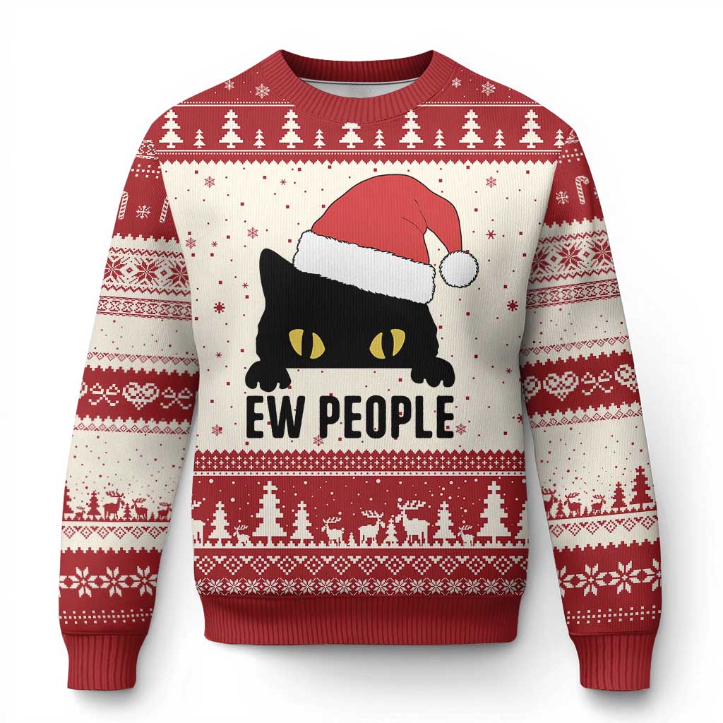 Funny Cat Xmas Ugly Christmas Sweater Ew People Anti Social Grumpy Cat Xmas TS14 Beige Red Print Your Wear