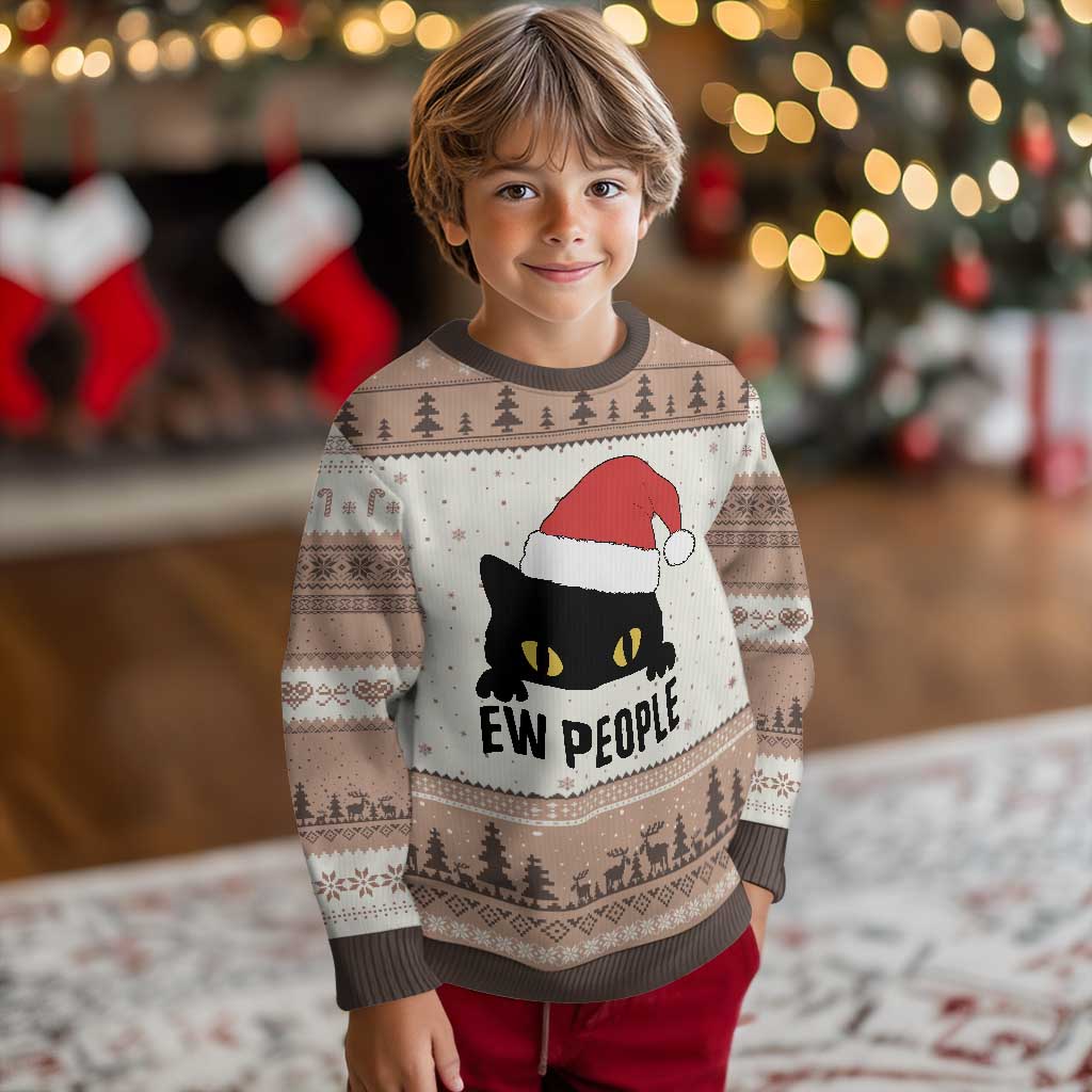 Funny Cat Xmas Ugly Christmas Sweater Ew People Anti Social Grumpy Cat Xmas TS14 Mocha Mousse Print Your Wear