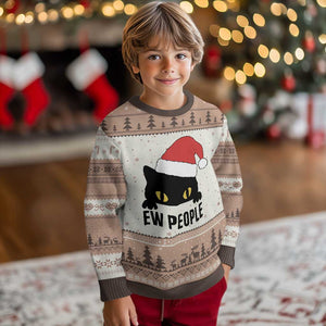 Funny Cat Xmas Ugly Christmas Sweater Ew People Anti Social Grumpy Cat Xmas TS14 Mocha Mousse Print Your Wear