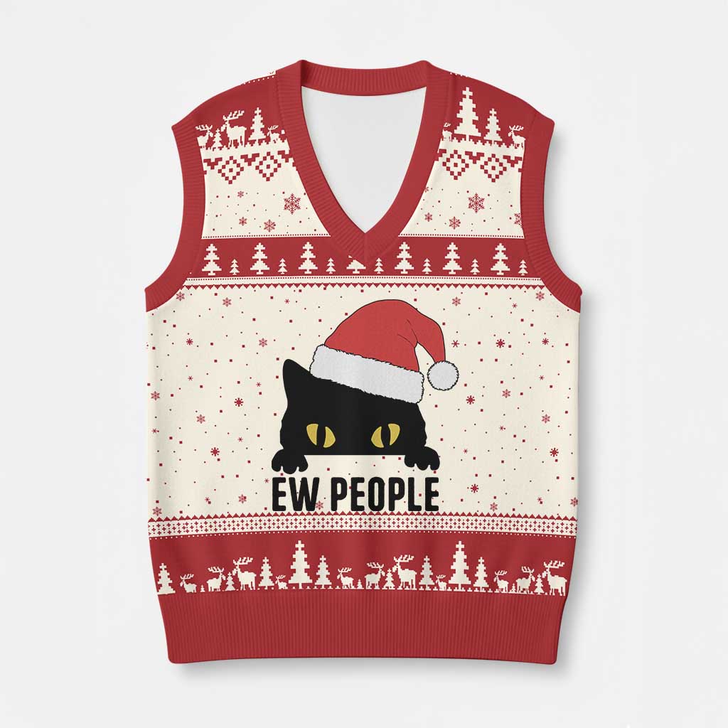 Funny Cat Xmas V-Neck Knit Sweater Vest Ew People Anti Social Grumpy Cat Xmas TS14 Beige Red Print Your Wear