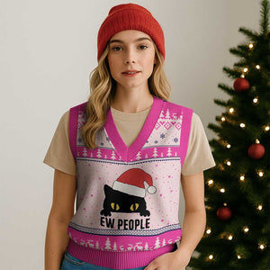 Funny Cat Xmas V-Neck Knit Sweater Vest Ew People Anti Social Grumpy Cat Xmas TS14 Hot Pink Print Your Wear