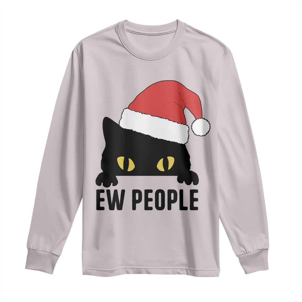 Funny Cat Christmas Long Sleeve Shirt Ew People Anti Social Grumpy Cat Xmas TS14 Ice Gray Print Your Wear