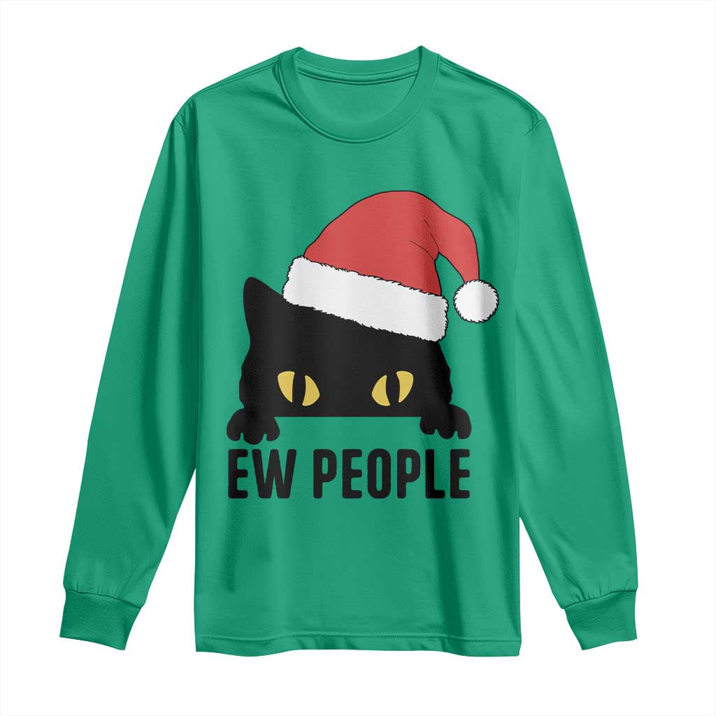 Funny Cat Christmas Long Sleeve Shirt Ew People Anti Social Grumpy Cat Xmas TS14 Irish Green Print Your Wear