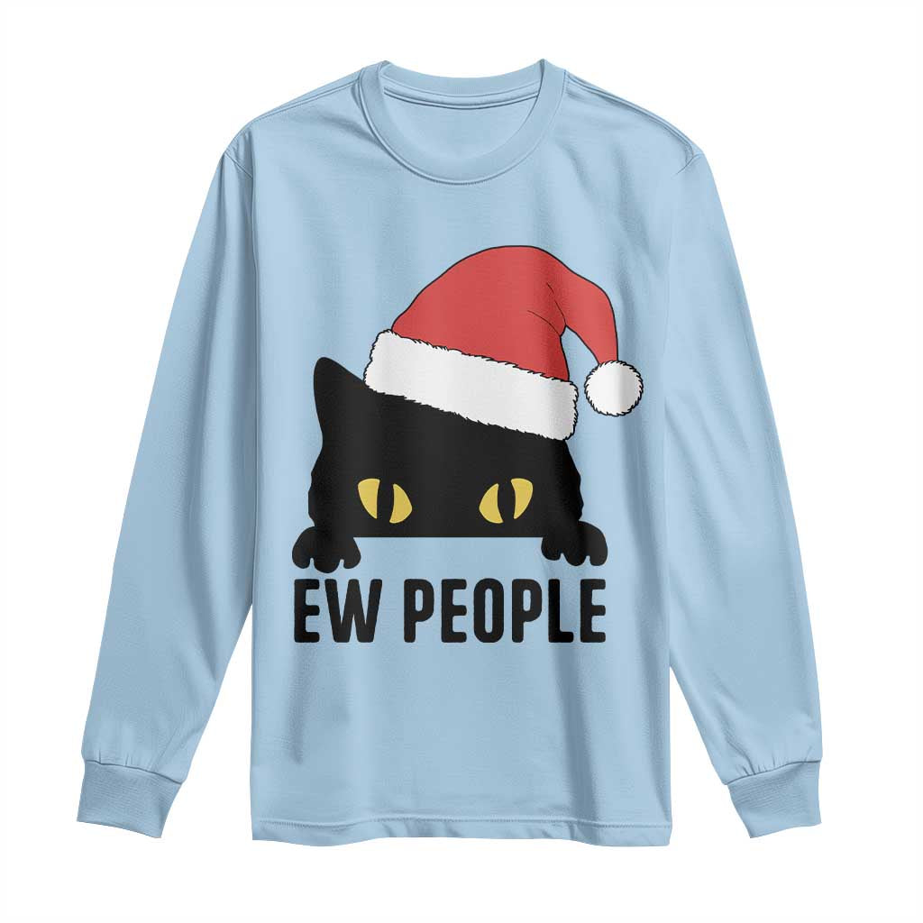 Funny Cat Christmas Long Sleeve Shirt Ew People Anti Social Grumpy Cat Xmas TS14 Light Blue Print Your Wear