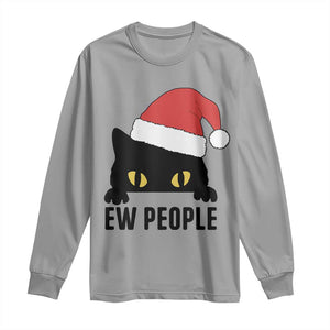 Funny Cat Christmas Long Sleeve Shirt Ew People Anti Social Grumpy Cat Xmas TS14 Sport Gray Print Your Wear