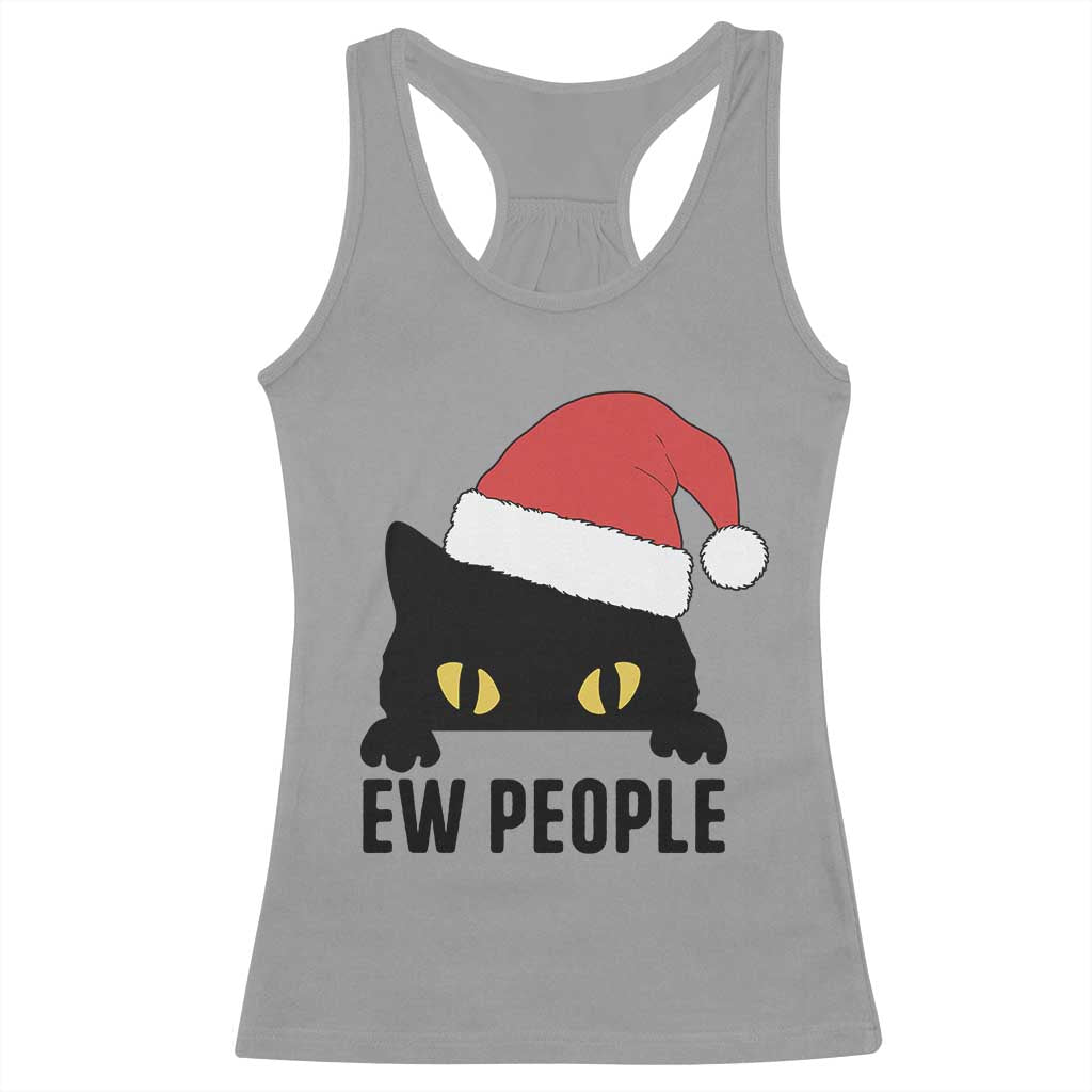 Funny Cat Christmas Racerback Tank Top Ew People Anti Social Grumpy Cat Xmas TS14 Sport Gray Print Your Wear