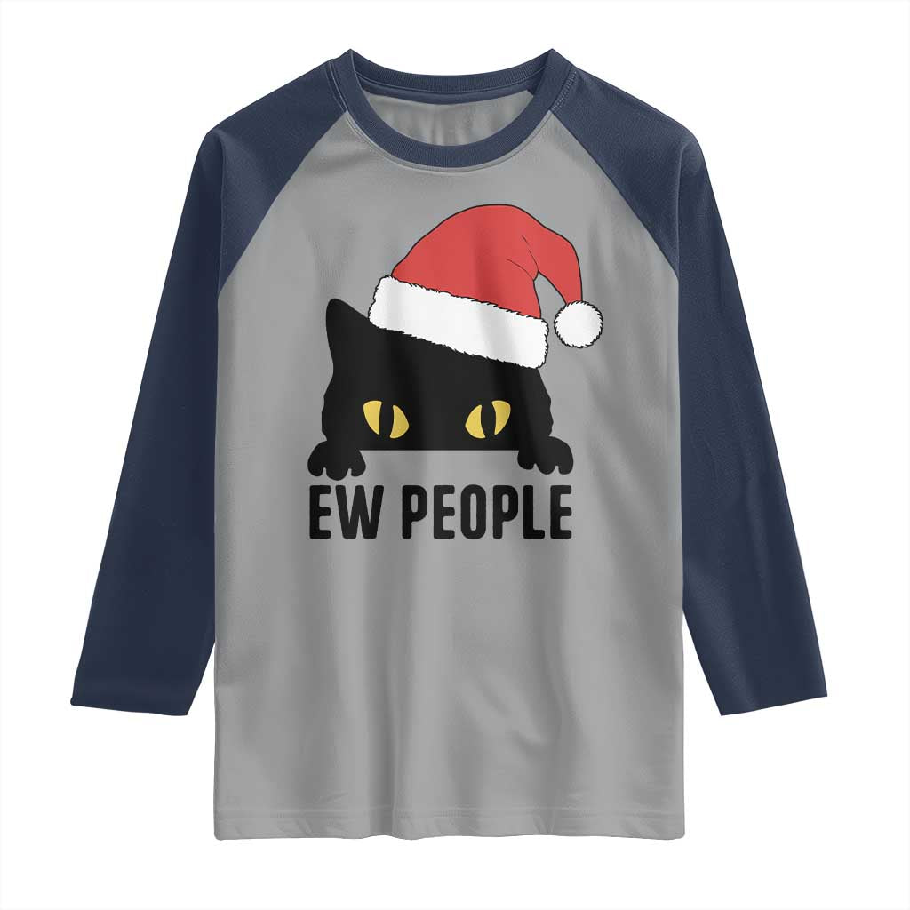 Funny Cat Christmas Raglan Shirt Ew People Anti Social Grumpy Cat Xmas TS14 Sport Gray Navy Print Your Wear