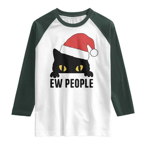Funny Cat Christmas Raglan Shirt Ew People Anti Social Grumpy Cat Xmas TS14 White Dark Forest Green Print Your Wear