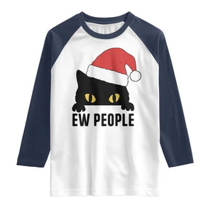 Funny Cat Christmas Raglan Shirt Ew People Anti Social Grumpy Cat Xmas TS14 White Navy Print Your Wear