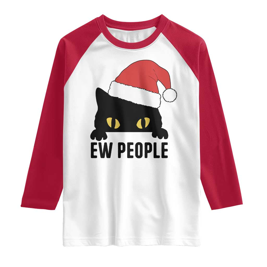 Funny Cat Christmas Raglan Shirt Ew People Anti Social Grumpy Cat Xmas TS14 White Red Print Your Wear