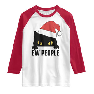 Funny Cat Christmas Raglan Shirt Ew People Anti Social Grumpy Cat Xmas TS14 White Red Print Your Wear