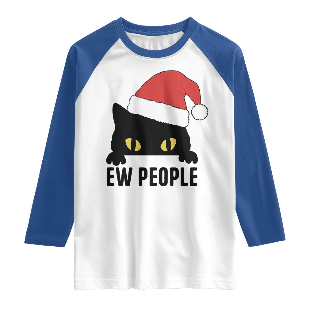 Funny Cat Christmas Raglan Shirt Ew People Anti Social Grumpy Cat Xmas TS14 White Royal Print Your Wear