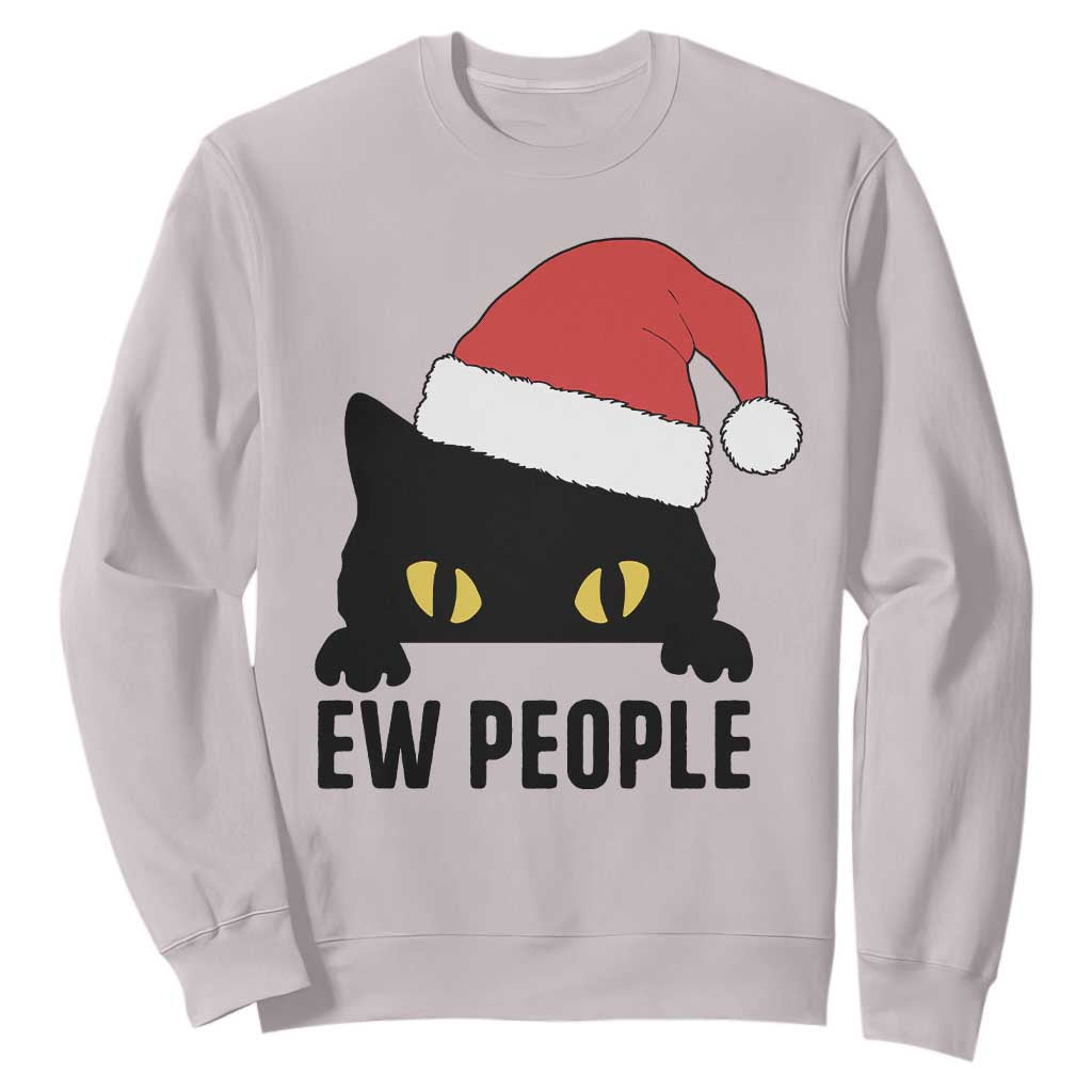 Funny Cat Christmas Sweatshirt Ew People Anti Social Grumpy Cat Xmas TS14 Ice Gray Print Your Wear