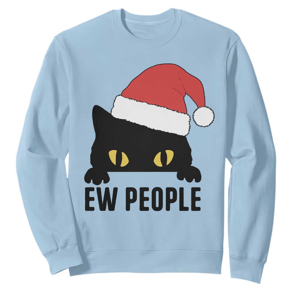 Funny Cat Christmas Sweatshirt Ew People Anti Social Grumpy Cat Xmas TS14 Light Blue Print Your Wear