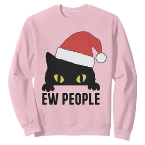 Funny Cat Christmas Sweatshirt Ew People Anti Social Grumpy Cat Xmas TS14 Light Pink Print Your Wear