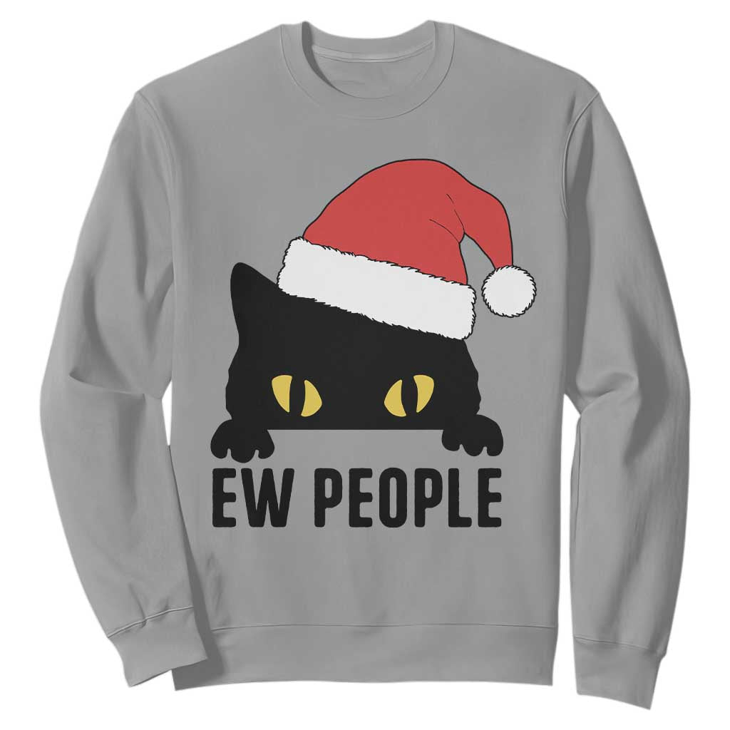 Funny Cat Christmas Sweatshirt Ew People Anti Social Grumpy Cat Xmas TS14 Sport Gray Print Your Wear
