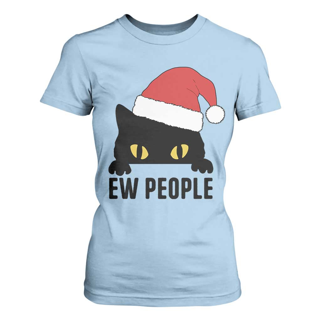 Funny Cat Christmas T Shirt For Women Ew People Anti Social Grumpy Cat Xmas TS14 Light Blue Print Your Wear