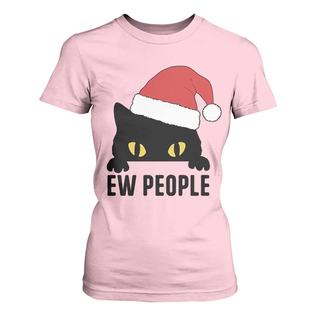 Funny Cat Christmas T Shirt For Women Ew People Anti Social Grumpy Cat Xmas TS14 Light Pink Print Your Wear
