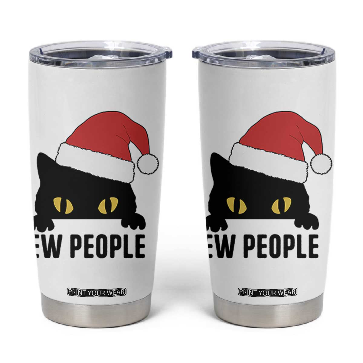 Funny Cat Christmas Tumbler Cup Ew People Anti Social Grumpy Cat Xmas TS14 White Print Your Wear