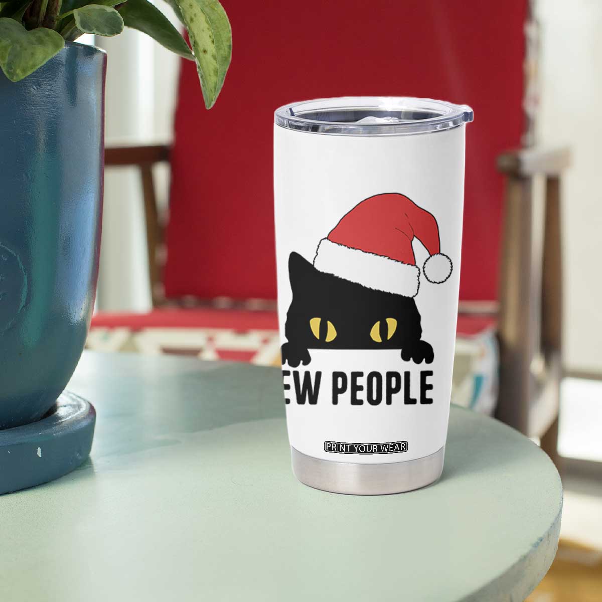 Funny Cat Christmas Tumbler Cup Ew People Anti Social Grumpy Cat Xmas TS14 Print Your Wear