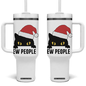 Funny Cat Christmas Tumbler With Handle Ew People Anti Social Grumpy Cat Xmas TS14 One Size: 40 oz White Print Your Wear