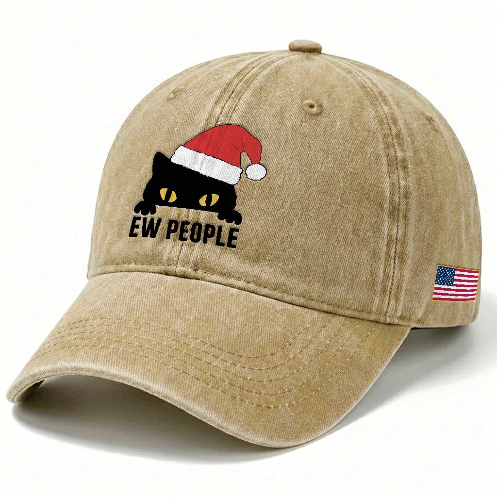 Funny Cat Christmas Washed Cotton Baseball Cap Ew People Anti Social Grumpy Cat Xmas TS14 Print Your Wear