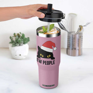 Funny Cat Christmas Flip Straw Tumbler Ew People Anti Social Grumpy Cat Xmas TS14 One Size: 30 oz Light Pink Print Your Wear