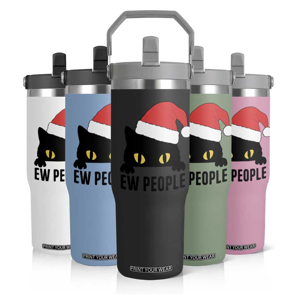 Funny Cat Christmas Flip Straw Tumbler Ew People Anti Social Grumpy Cat Xmas TS14 Print Your Wear