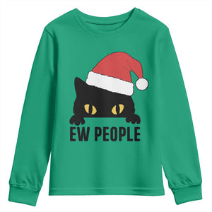 Funny Cat Christmas Youth Sweatshirt Ew People Anti Social Grumpy Cat Xmas TS14 Irish Green Print Your Wear